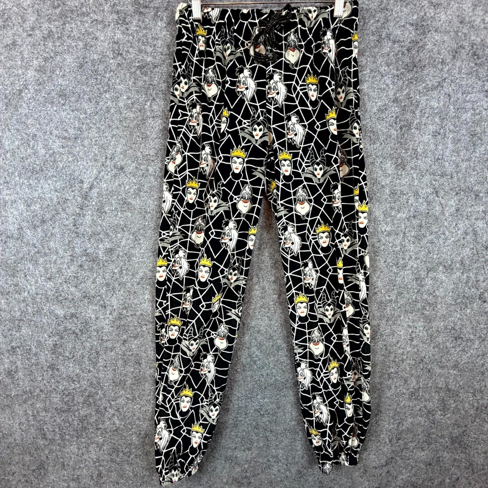 Disney Villains Pajama Pants Womens Small Black Fleece Cruella Maleficent Ursula